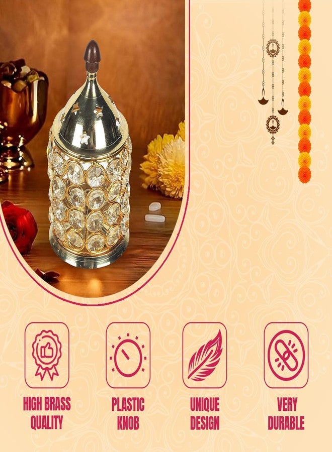 كلاسيك مصباح زيتي أفقي الشكل من النحاس والكريستال من كلاسيك ديكور، مزود بمقبض بلاستيكي، حجم صغير (عبوة من قطعة واحدة، ذهبي) - Image 5